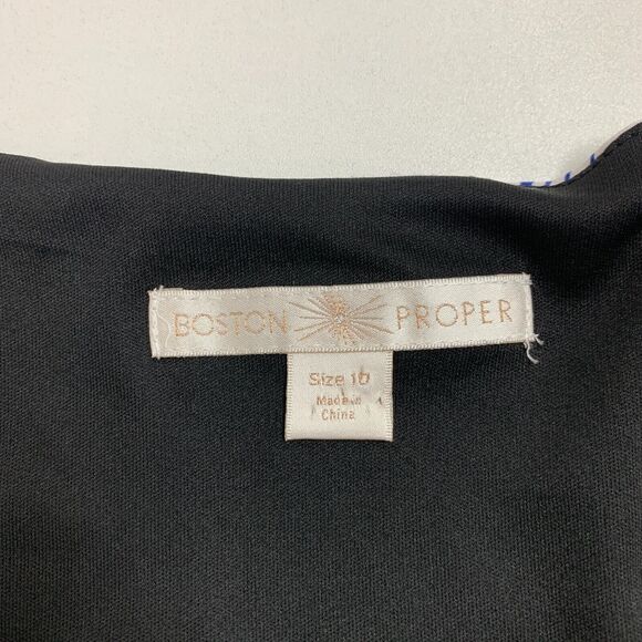 Boston Proper Feather Scroll Sheath Dress Women 10 Black Blue Scoop Neck Stretch - Picture 7 of 12